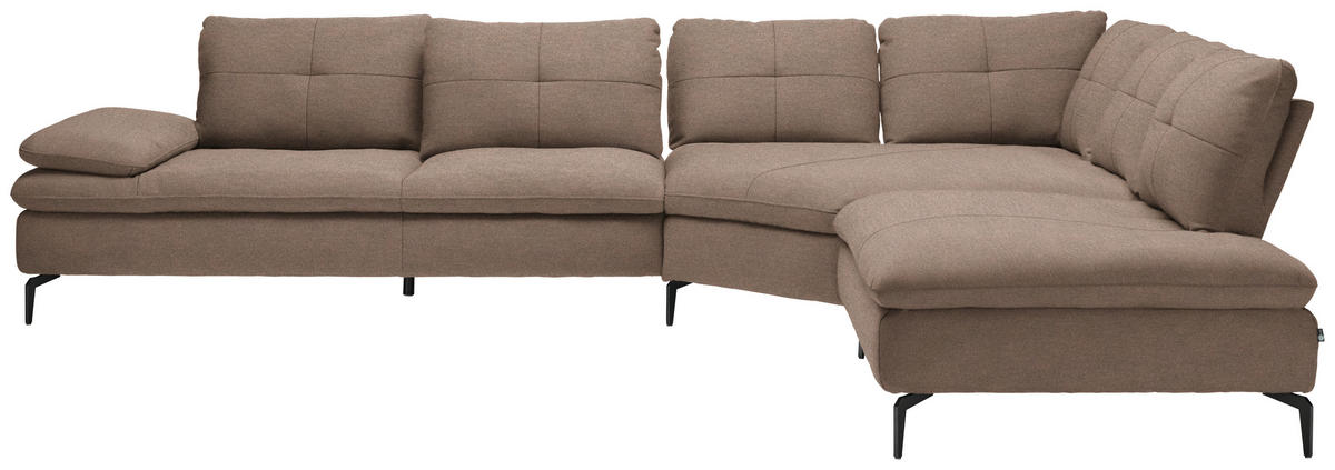 ECKSOFA in Flachgewebe Graubraun  - Graubraun/Schwarz, Design, Textil/Metall (344/271cm) - Chilliano