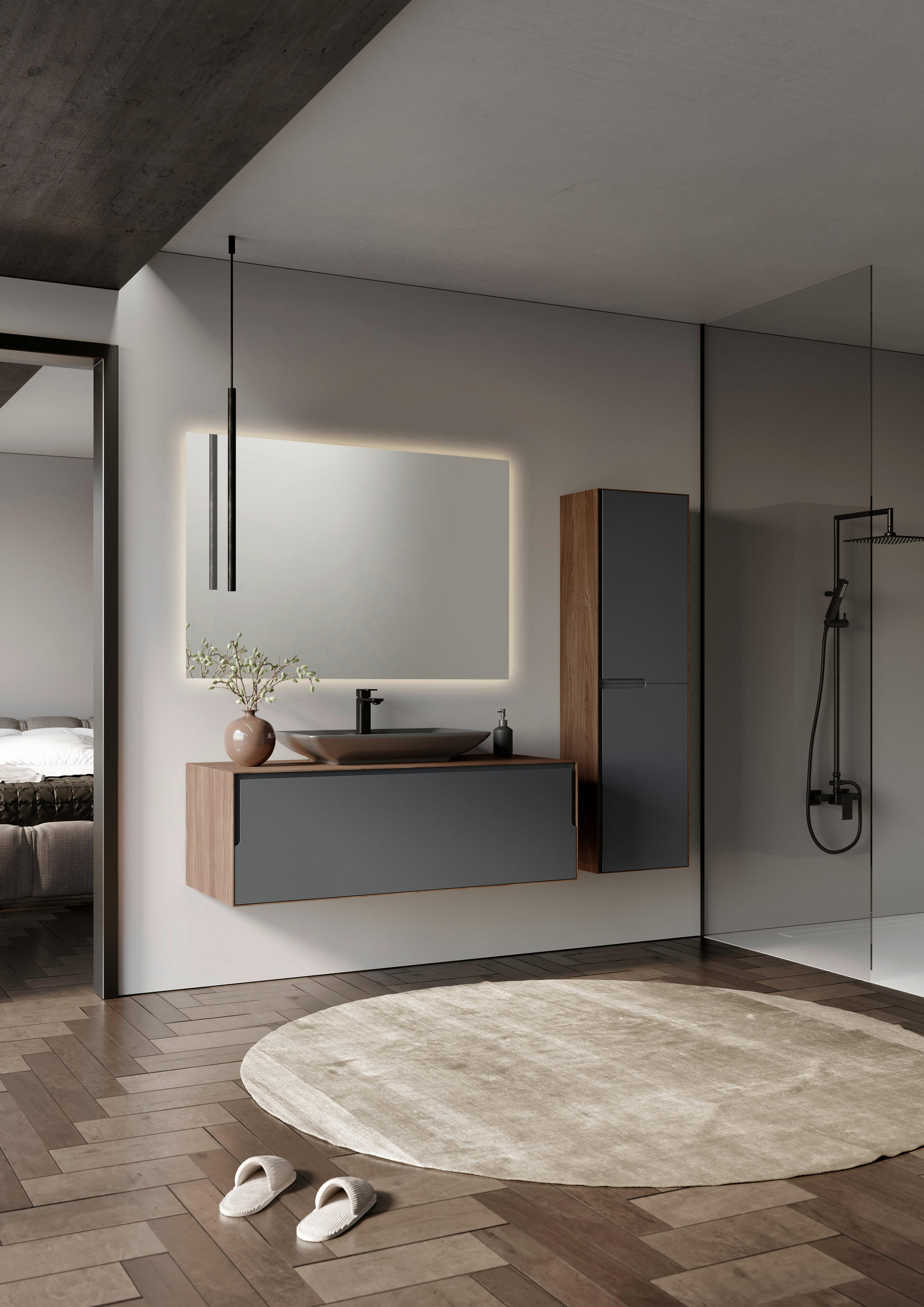 WASCHTISCHKOMBI 120 cm  - Anthrazit/Walnussfarben, Design, Keramik/Holzwerkstoff (120cm) - Welnova