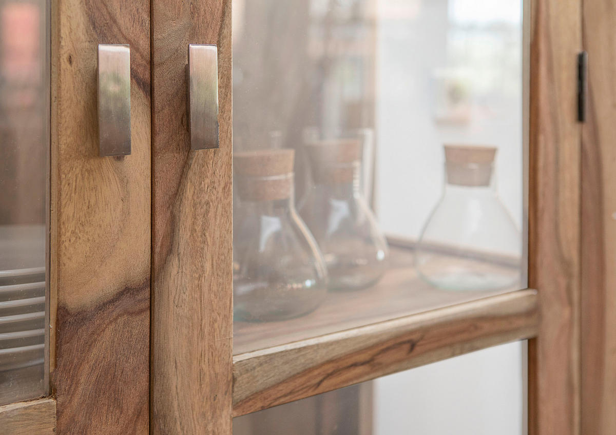 VITRINE in massiv Sheesham Sheeshamfarben  - Messingfarben/Sheeshamfarben, LIFESTYLE, Glas/Holz (104/182/44cm) - Landscape