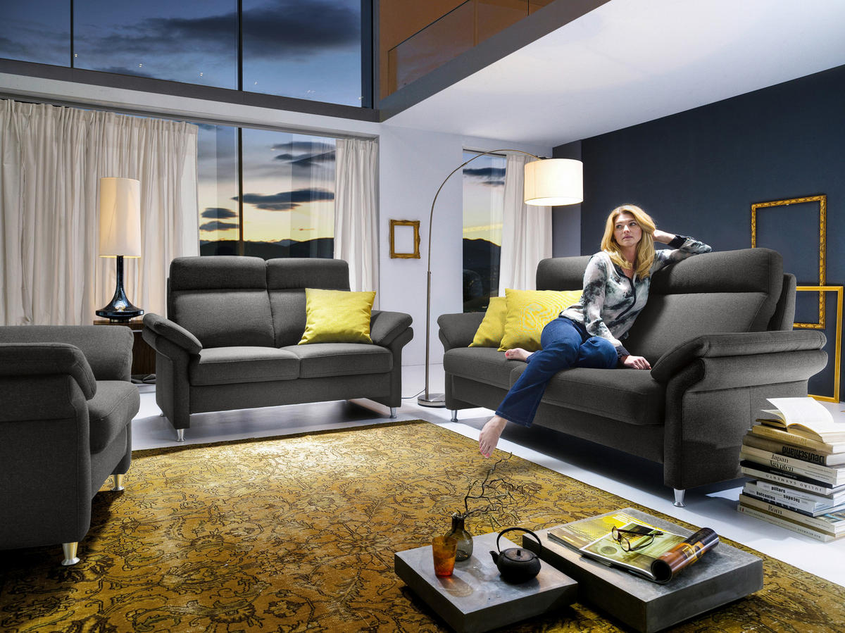 3-SITZER-SOFA in Flachgewebe Anthrazit  - Anthrazit/Alufarben, Modern, Textil/Metall (196/103/89cm) - Pure Home Comfort