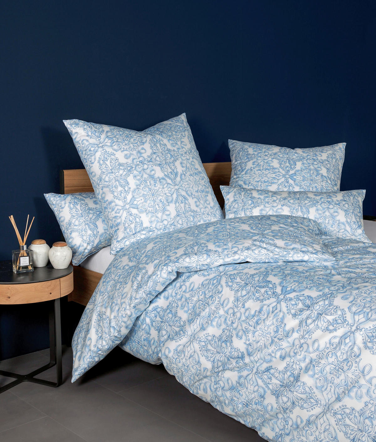 BETTWÄSCHE Makosatin 135/200 cm  - Blau/Weiß, Basics, Textil (135/200cm) - Janine