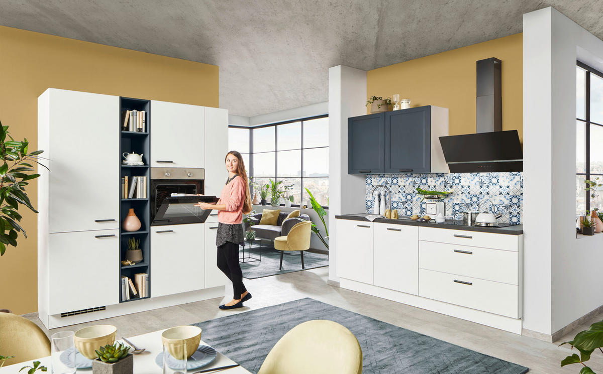 HÖRNKÖK 180/220 cm  i blå, vit  - vit/blå, Design, trämaterial (180/220cm) - Celina