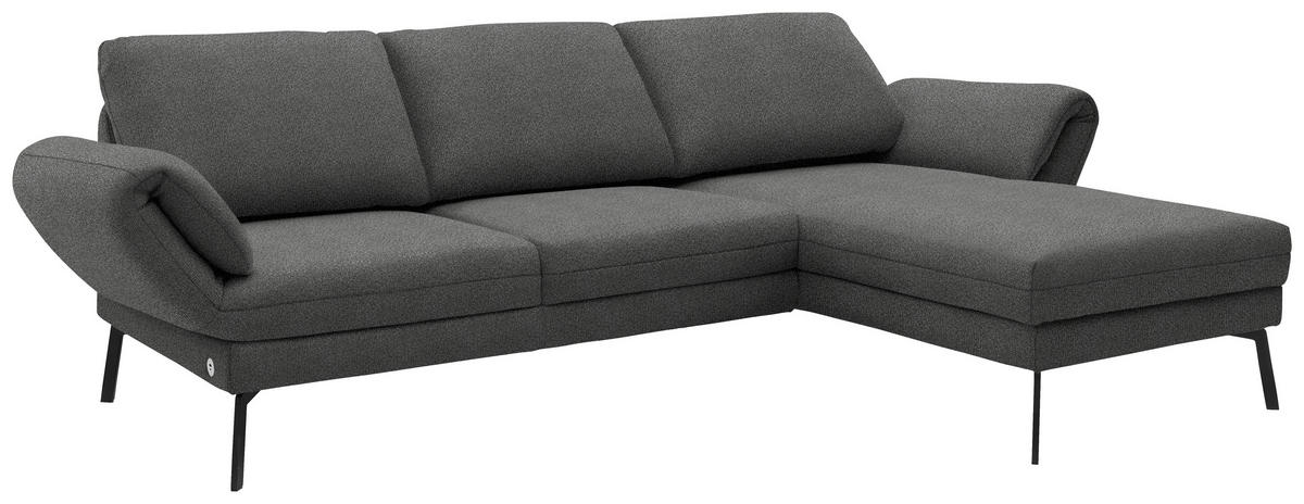 ECKSOFA  in Flachgewebe Dunkelgrau  255-365/175-224 cm  - Dunkelgrau/Schwarz, Design, Textil/Metall (255-365/175-224cm) - Dieter Knoll