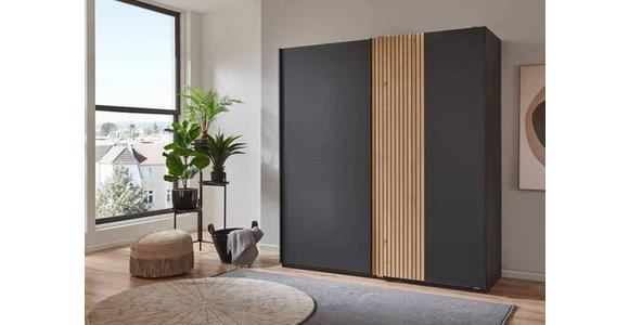 SCHWEBETÜRENSCHRANK  in Graphitfarben, Eiche Artisan  - Schwarz/Graphitfarben, Trend, Holzwerkstoff/Metall (180/198/65cm) - Carryhome