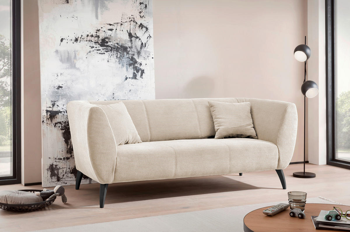 3-SITZER-SOFA in Cord Beige  - Beige/Schwarz, MODERN, Holz/Textil (208/83/88cm) - MID.YOU