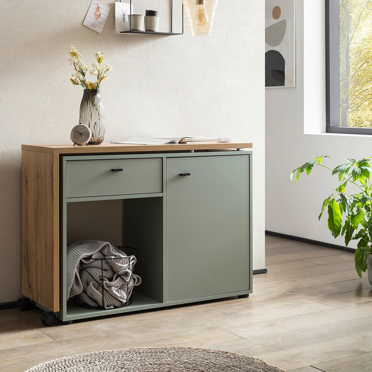 SCHREIBTISCH  in Grün, Eichefarben  - Eichefarben/Schwarz, MODERN, Holzwerkstoff/Kunststoff (104,6/75,3/39cm) - MID.YOU