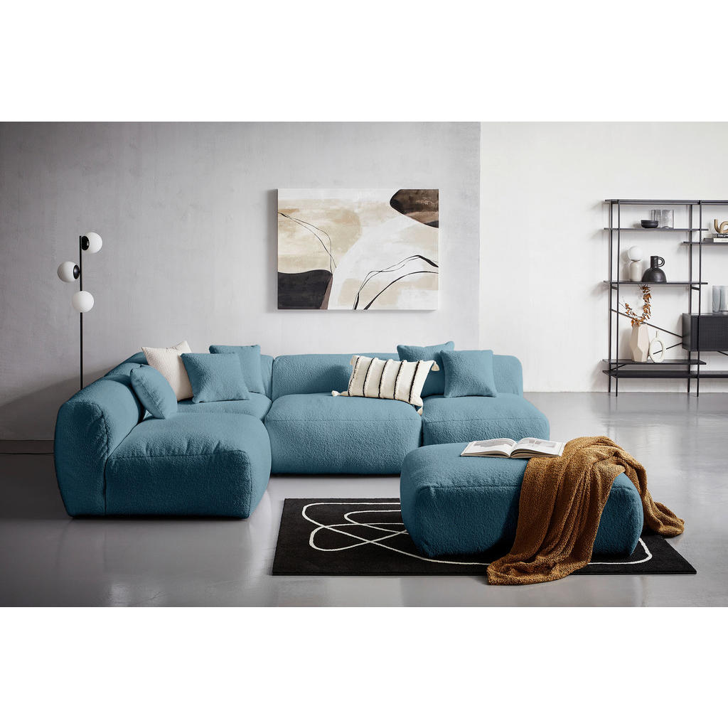Thumbnail - Livetastic Ecksofa Bloom, Blau, Textil, 8-Sitzer, L-Form, 300x215 cm, Made in EU, erweiterbar, individuell planbar, Wohn...