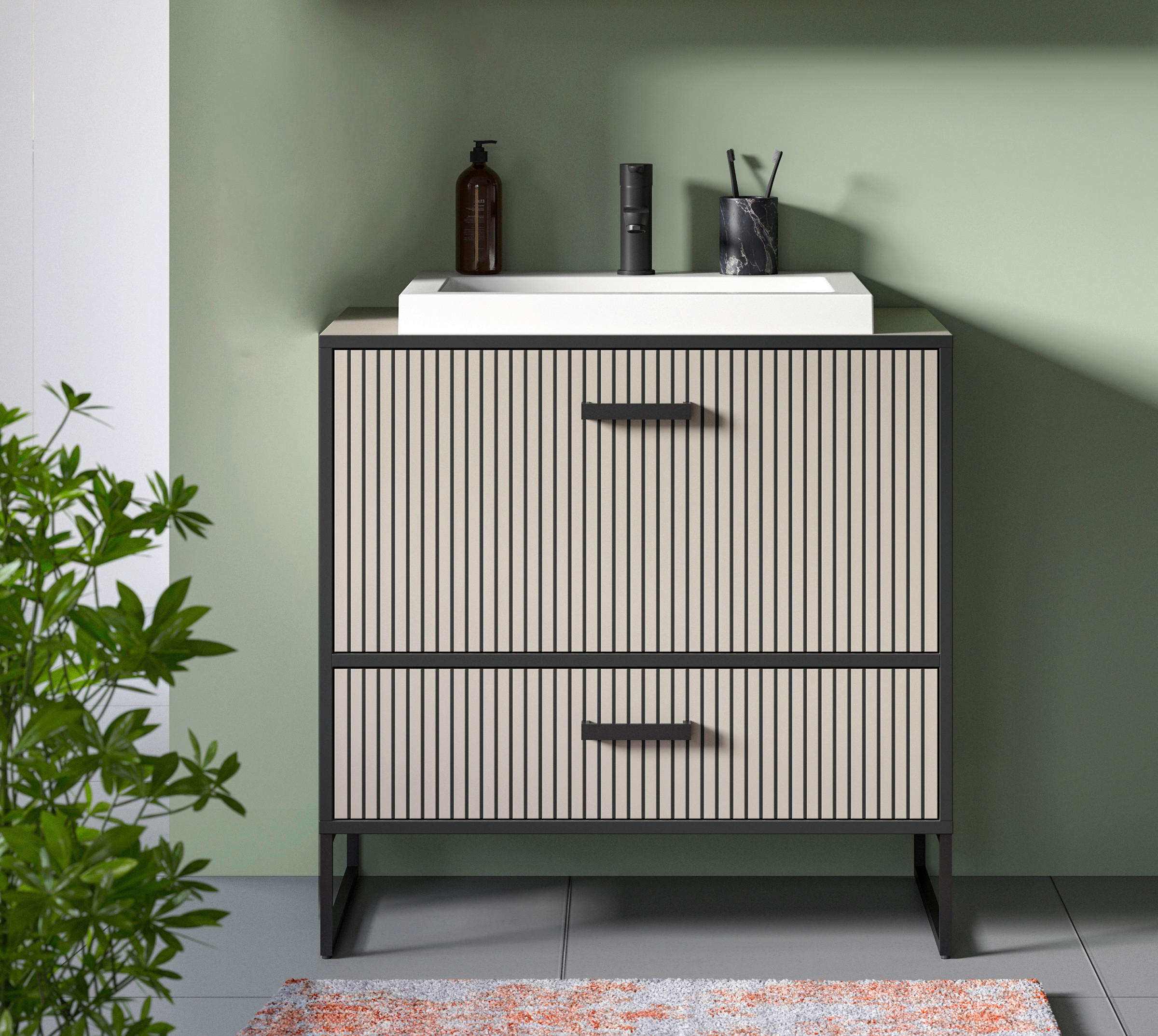 WASCHTISCHKOMBI  - Kaschmir/Schwarz, MODERN, Holzwerkstoff/Metall (80/84/48cm) - MID.YOU