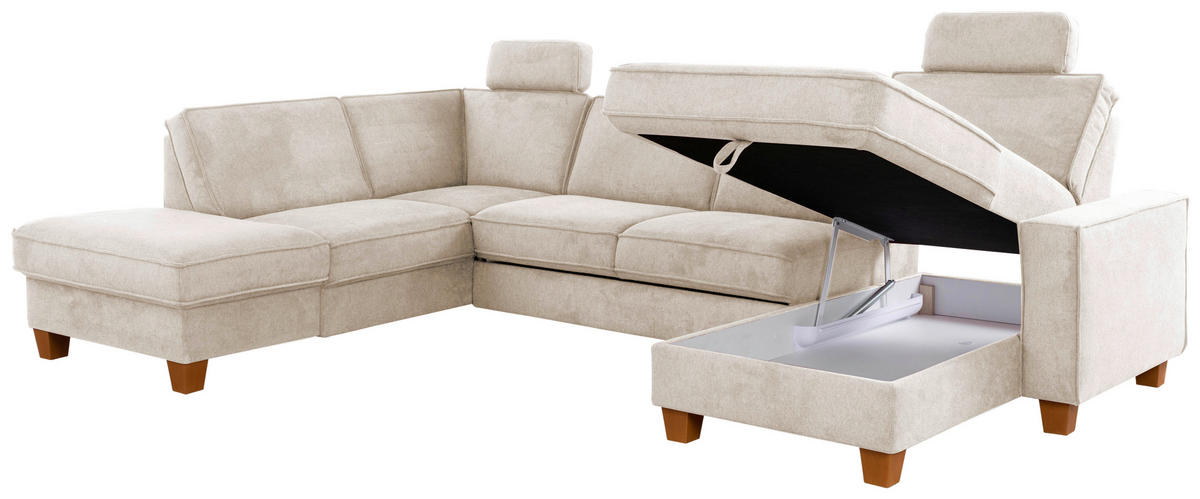 WOHNLANDSCHAFT in Flachgewebe Creme  - Eichefarben/Creme, Konventionell, Holz/Textil (213/309/161cm) - Sit & More