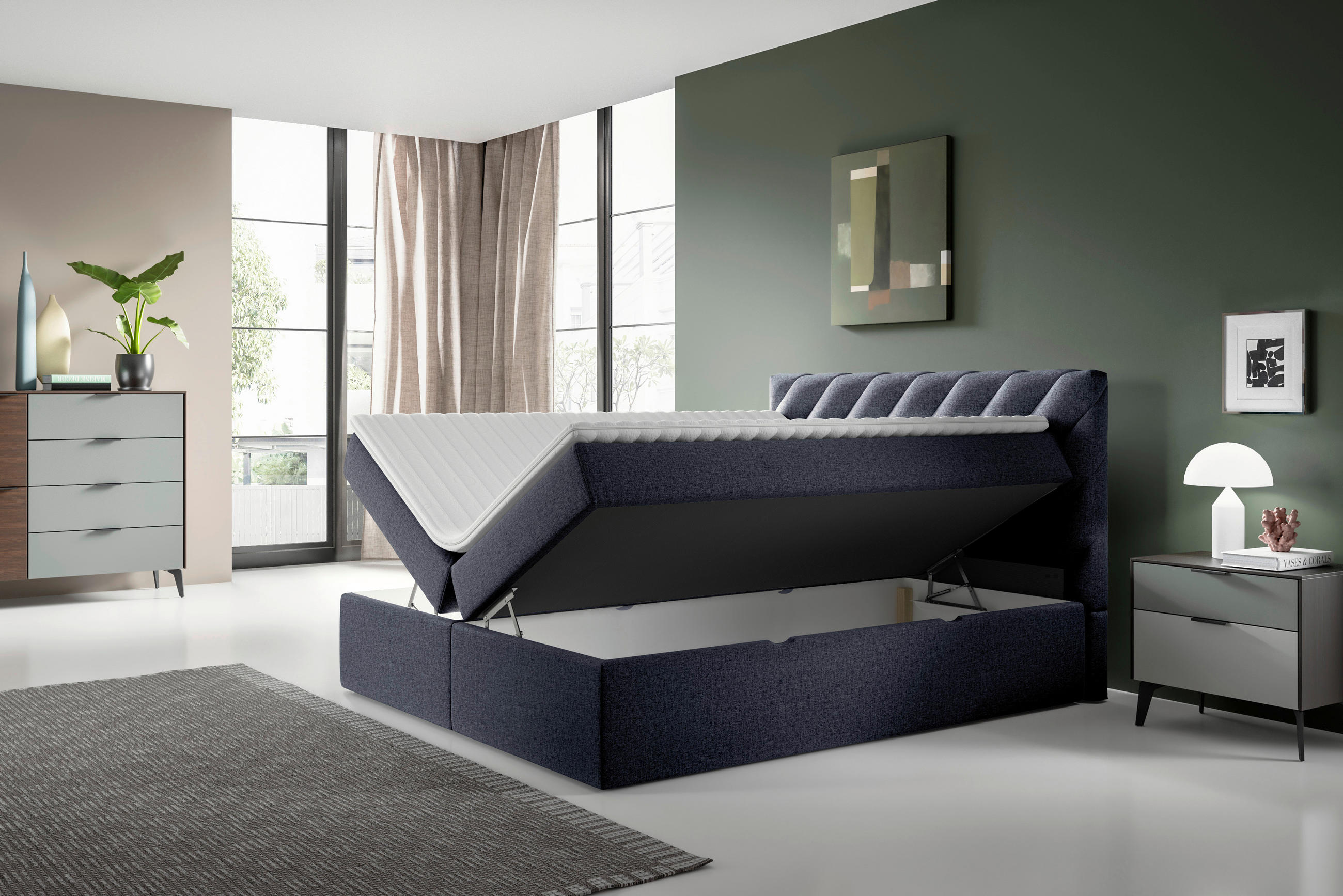 BOXBETT 180/200 cm  in Blau  - Blau/Schwarz, Modern, Textil (180/200cm) - MID.YOU