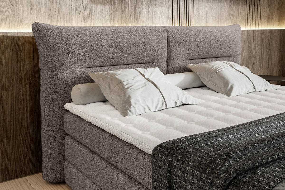 BOXSPRINGBETT 180/200 cm  in Greige  - Greige/Schwarz, Design, Kunststoff/Textil (180/200cm) - Chameo