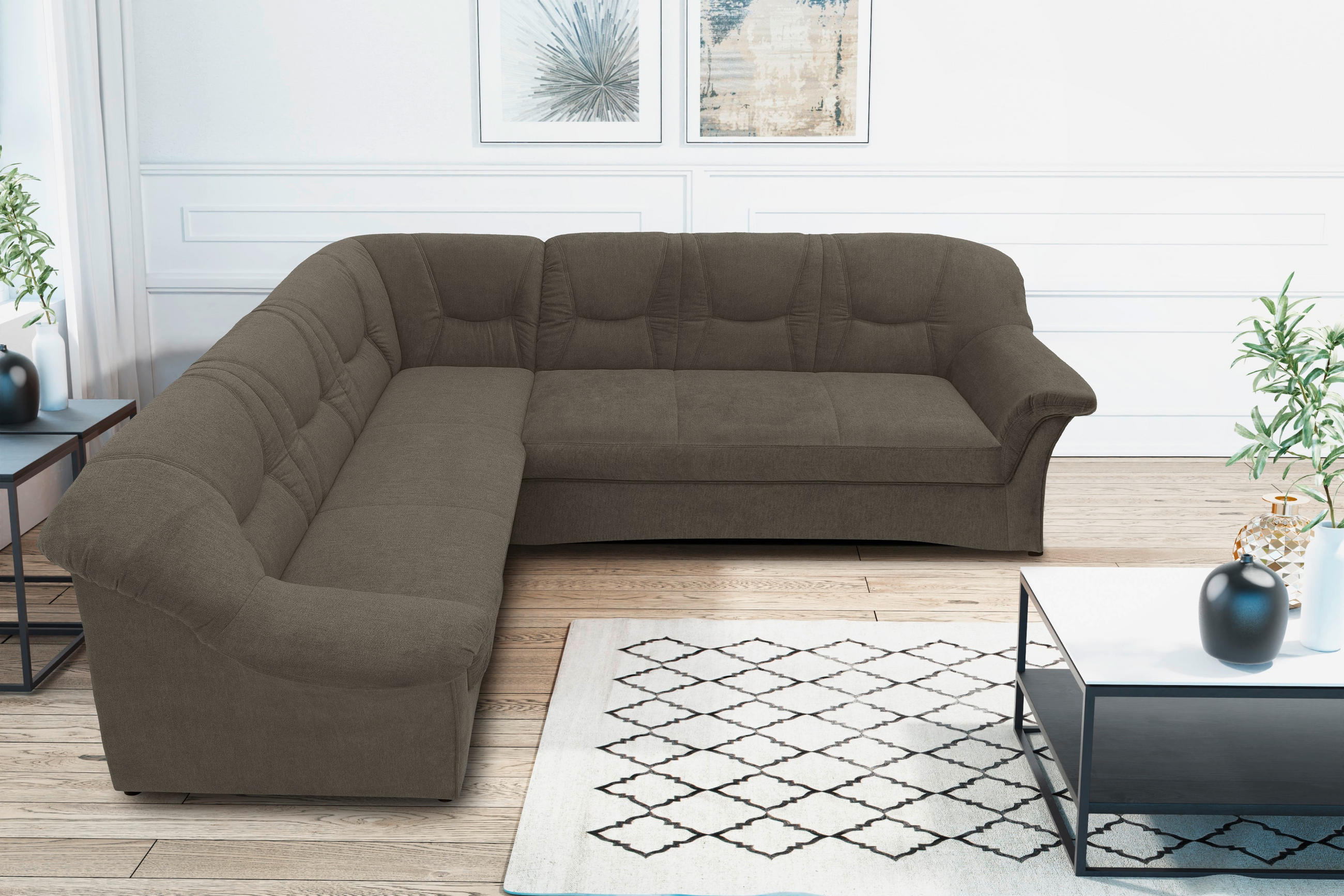 ECKSOFA Greige Mikrofaser - Greige/Schwarz, KONVENTIONELL, Kunststoff/Textil (190/240cm) - MID.YOU