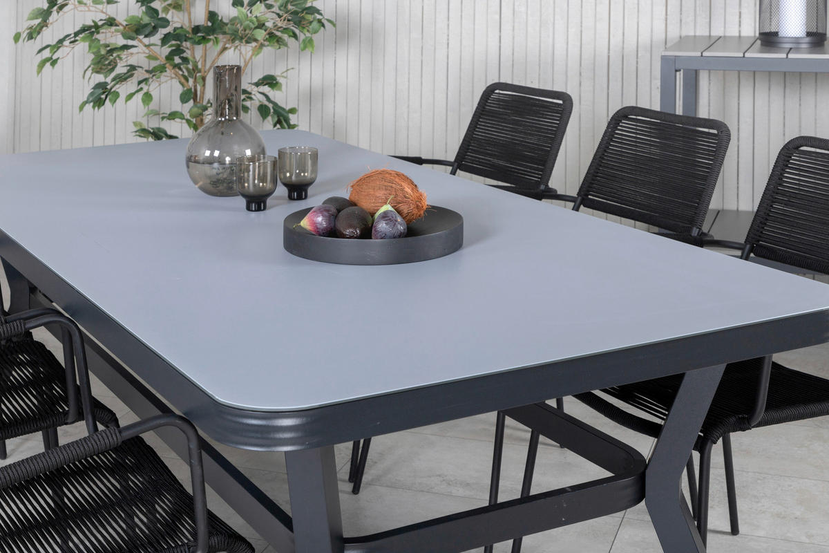 GARTENTISCH 200/100/74 cm Metall, Glas rechteckig  - Schwarz/Grau, KONVENTIONELL, Glas/Metall (200/100/74cm) - Gardenson