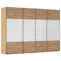 SCHWEBETÜRENSCHRANK 316/223/68 cm,  in Weiß, Eiche Artisan, 4 Tür(en)  - Chromfarben/Weiß, KONVENTIONELL, Glas/Holzwerkstoff (316/223/68cm) - Novel