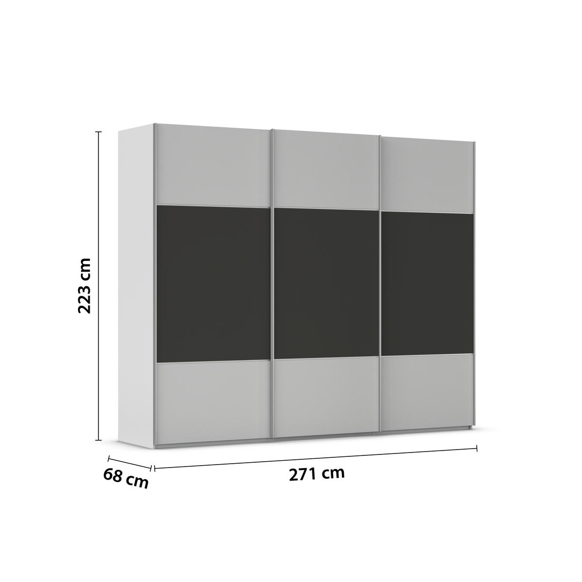 SCHWEBETÜRENSCHRANK 271/223/68 cm 3-türig Graphitfarben, Grau  - Alufarben/Graphitfarben, KONVENTIONELL, Holzwerkstoff/Metall (271/223/68cm) - Novel