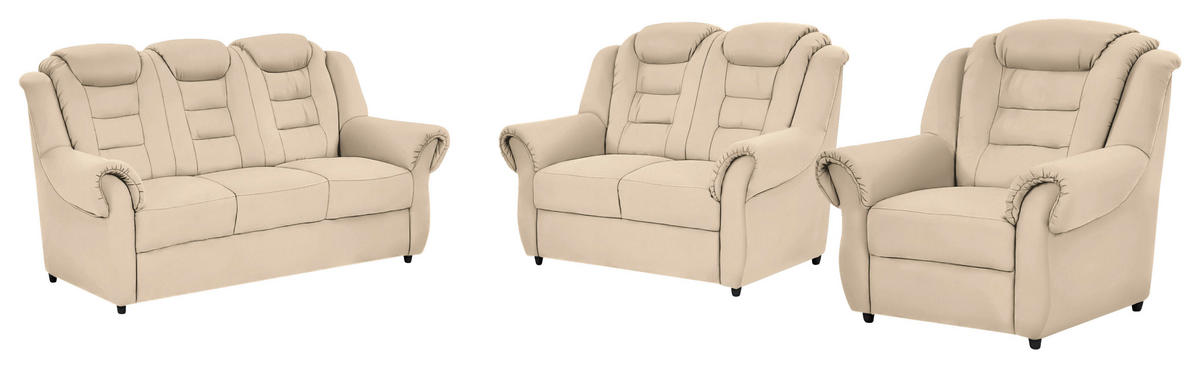 SITZGARNITUR in Lederlook Beige  - Beige/Schwarz, KONVENTIONELL, Kunststoff/Textil - Livetastic