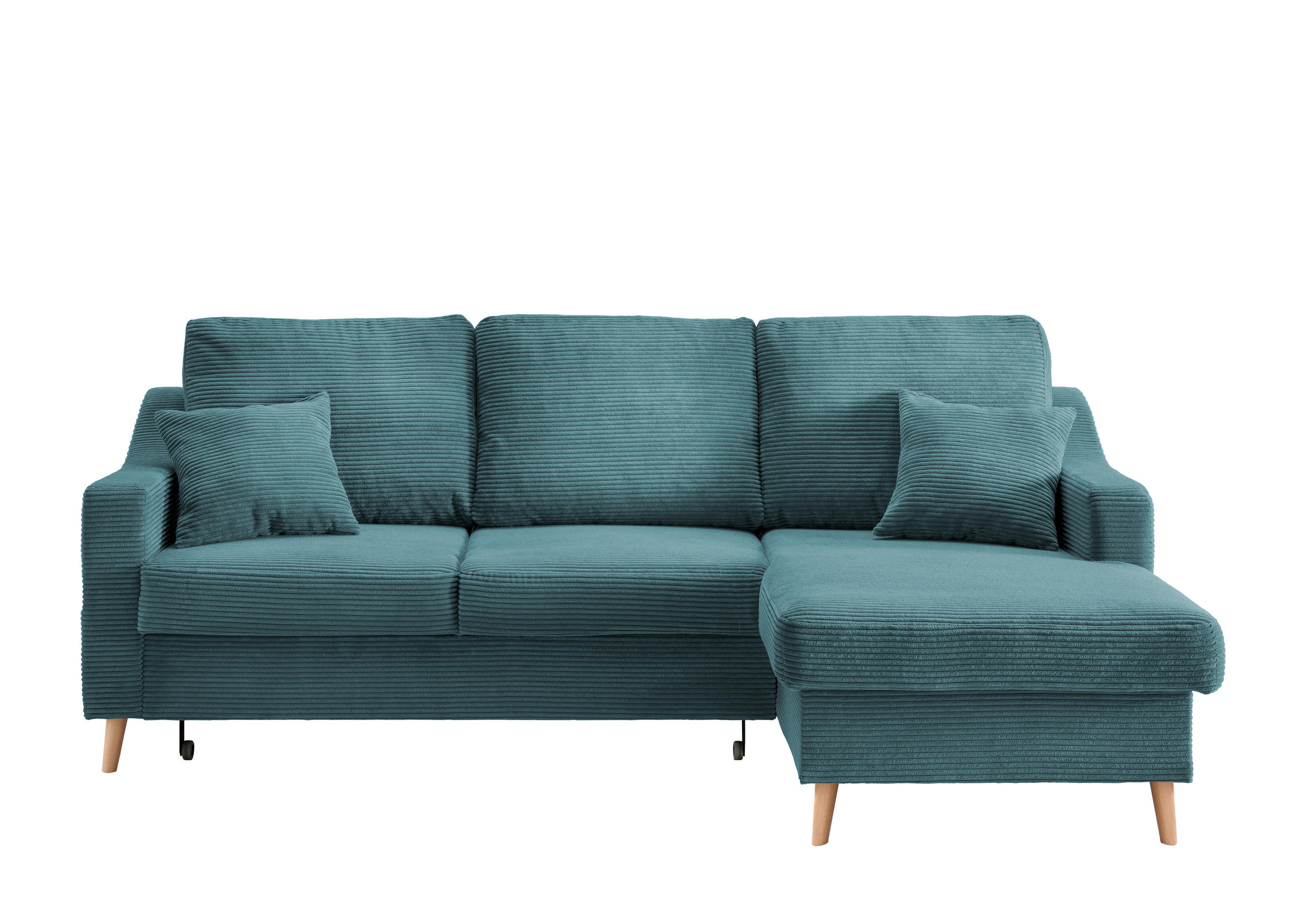 ECKSOFA Petrol Cord  - Petrol/Naturfarben, Design, Holz/Textil (228/150cm) - P & B