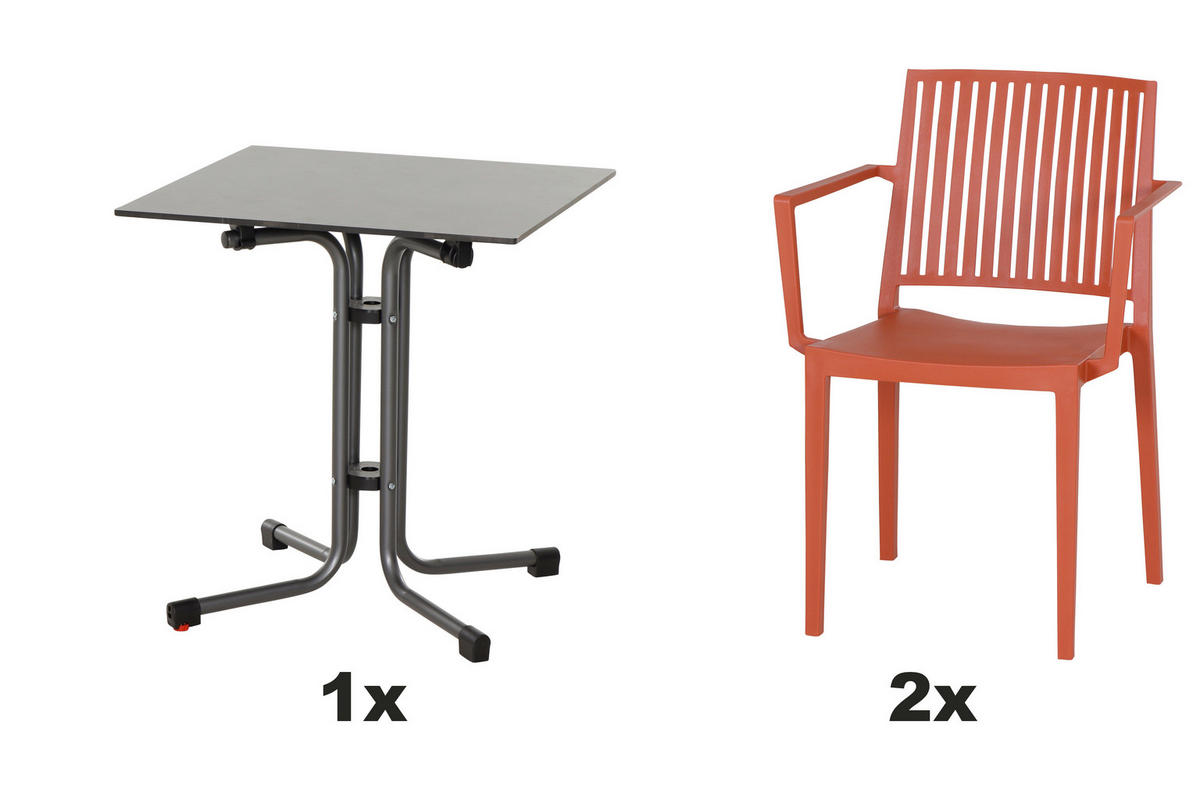 GARTENGARNITUR 3-teilig  - Anthrazit/Rot, Basics, Holzwerkstoff/Kunststoff (57/80/56cm) - Siena Garden