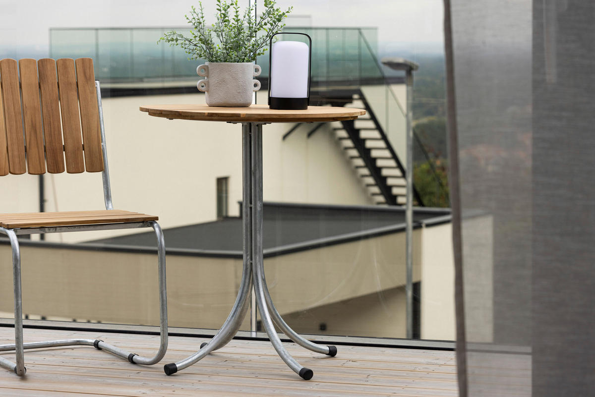 UTEBORD metall, trä rund  - teakfärg/silver, Klassisk, metall/trä (65/65/75cm) - Gardenson