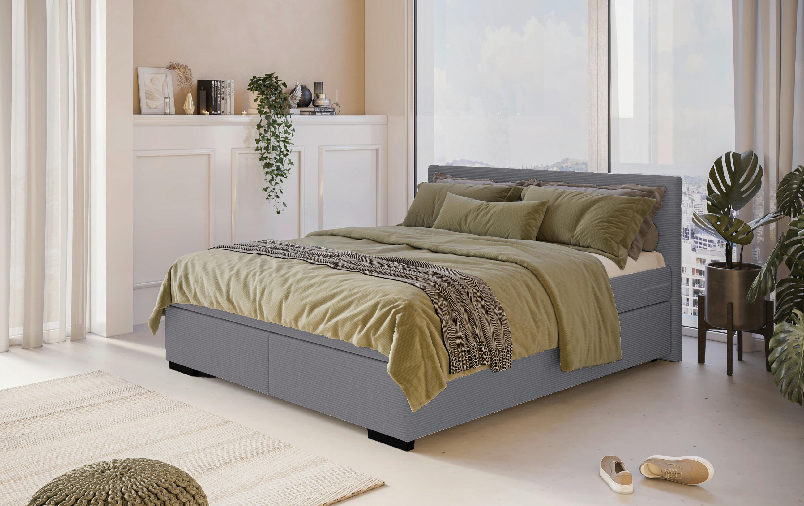 POSTELJA BOXSPRING x , les, umetna masa, tekstil temno siva - temno siva/črna, Basics, umetna masa/tekstil (180/200cm) - Carryhome