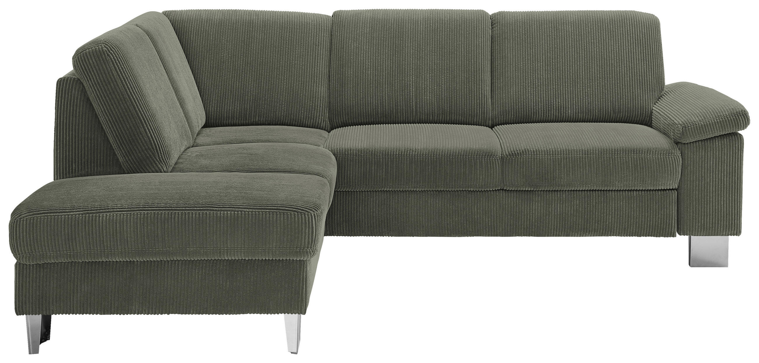 ECKSOFA in Cord Olivgrün  200/248 cm  - Edelstahlfarben/Olivgrün, KONVENTIONELL, Textil/Metall (200/248cm) - Beldomo System