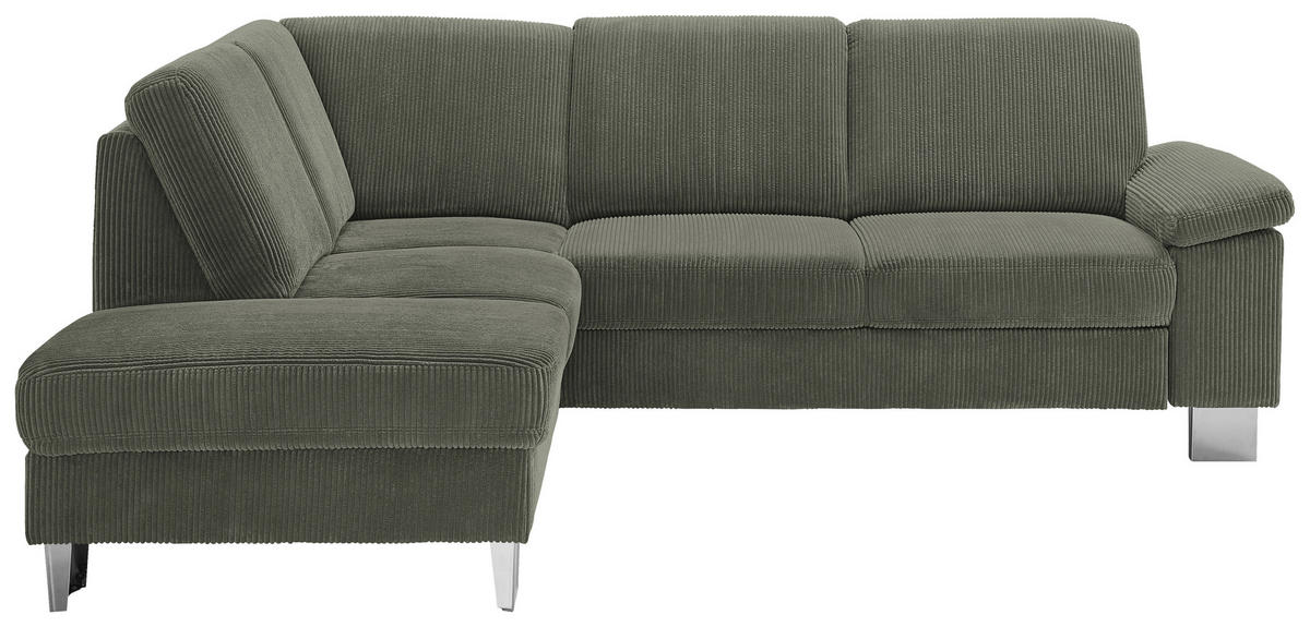 ECKSOFA  in Cord Olivgrün  200/248 cm  - Edelstahlfarben/Olivgrün, KONVENTIONELL, Textil/Metall (200/248cm) - Beldomo System