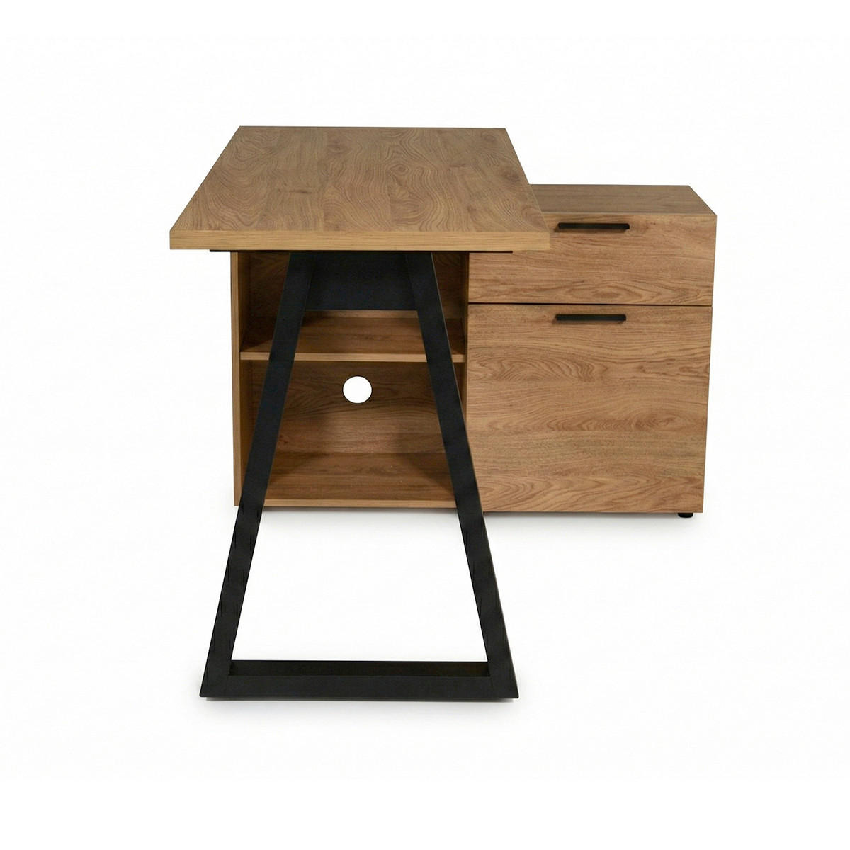 ECKSCHREIBTISCH 130/95/76,2 cm Schwarz, Eichefarben Stauraum, seitenverkehrt montierbar  - Eichefarben/Schwarz, Design, Holzwerkstoff/Metall (130/95/76,2cm) - MID.YOU