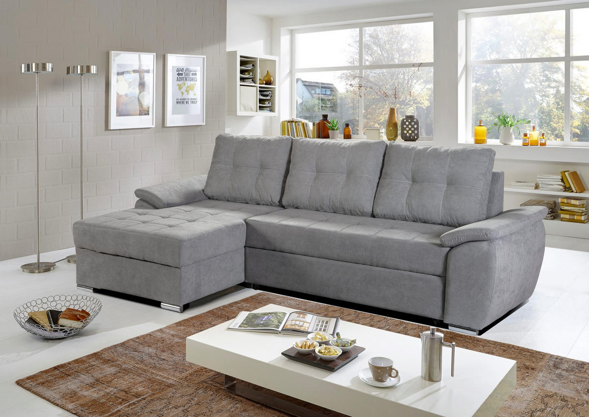 SJEDEĆA GARNITURA drvo, tekstil  siva   - siva/boje aluminija, Design, drvo/tekstil (166/250cm) - Xora