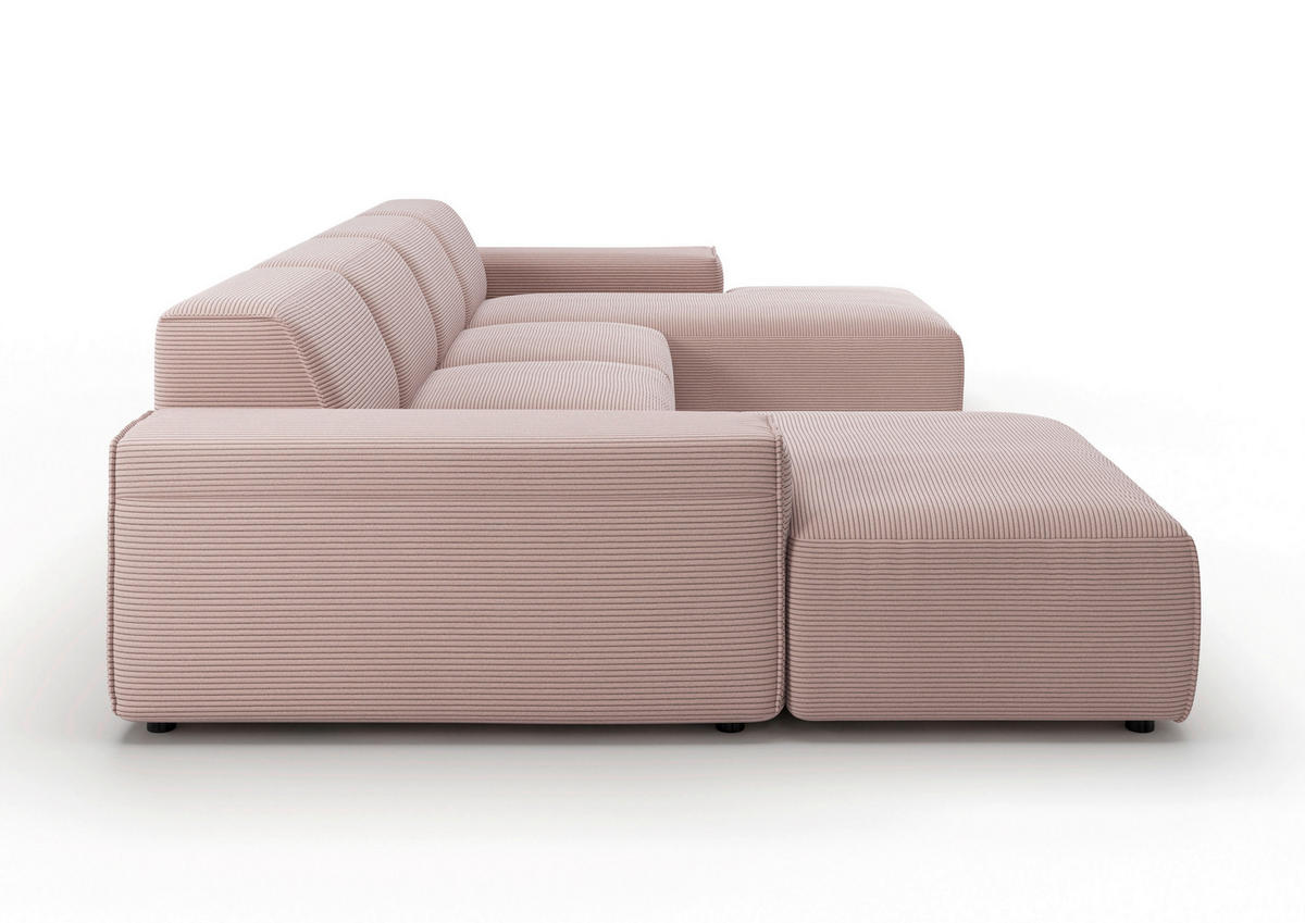 WOHNLANDSCHAFT Rosa Cord  - Schwarz/Rosa, MODERN, Kunststoff/Textil (189/340/189cm) - Pure Home Lifestyle
