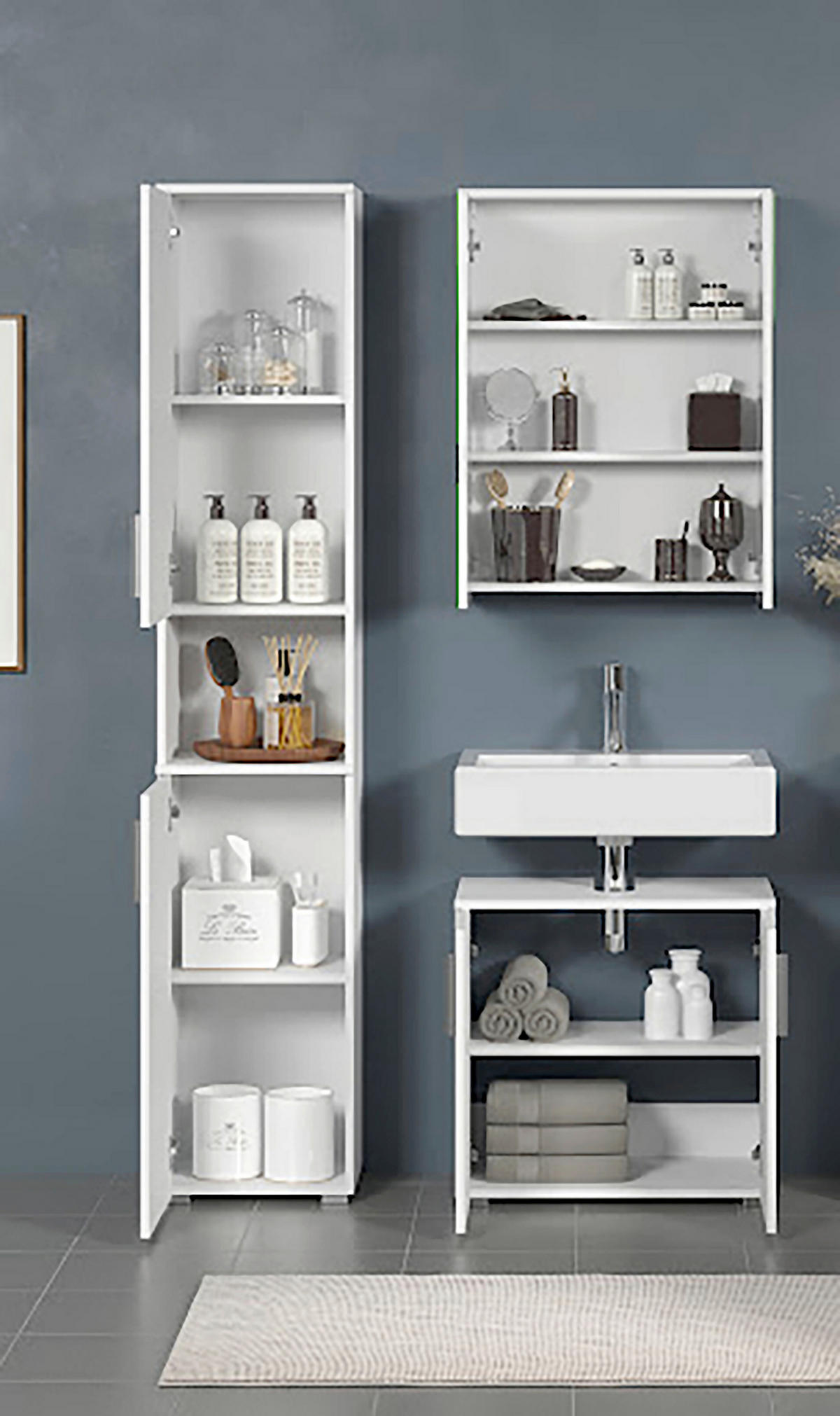 BADEZIMMER 3-teilig  in  - Weiß Hochglanz/Silberfarben, Trend, Holzwerkstoff/Kunststoff (112/192/32cm) - MID.YOU