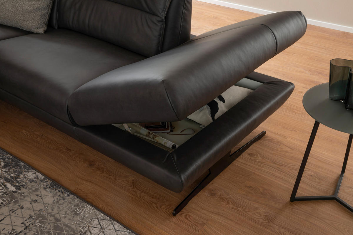 ECKSOFA Anthrazit Echtleder  - Anthrazit/Schwarz, Design, Leder/Metall (286/258cm) - Schöner Wohnen