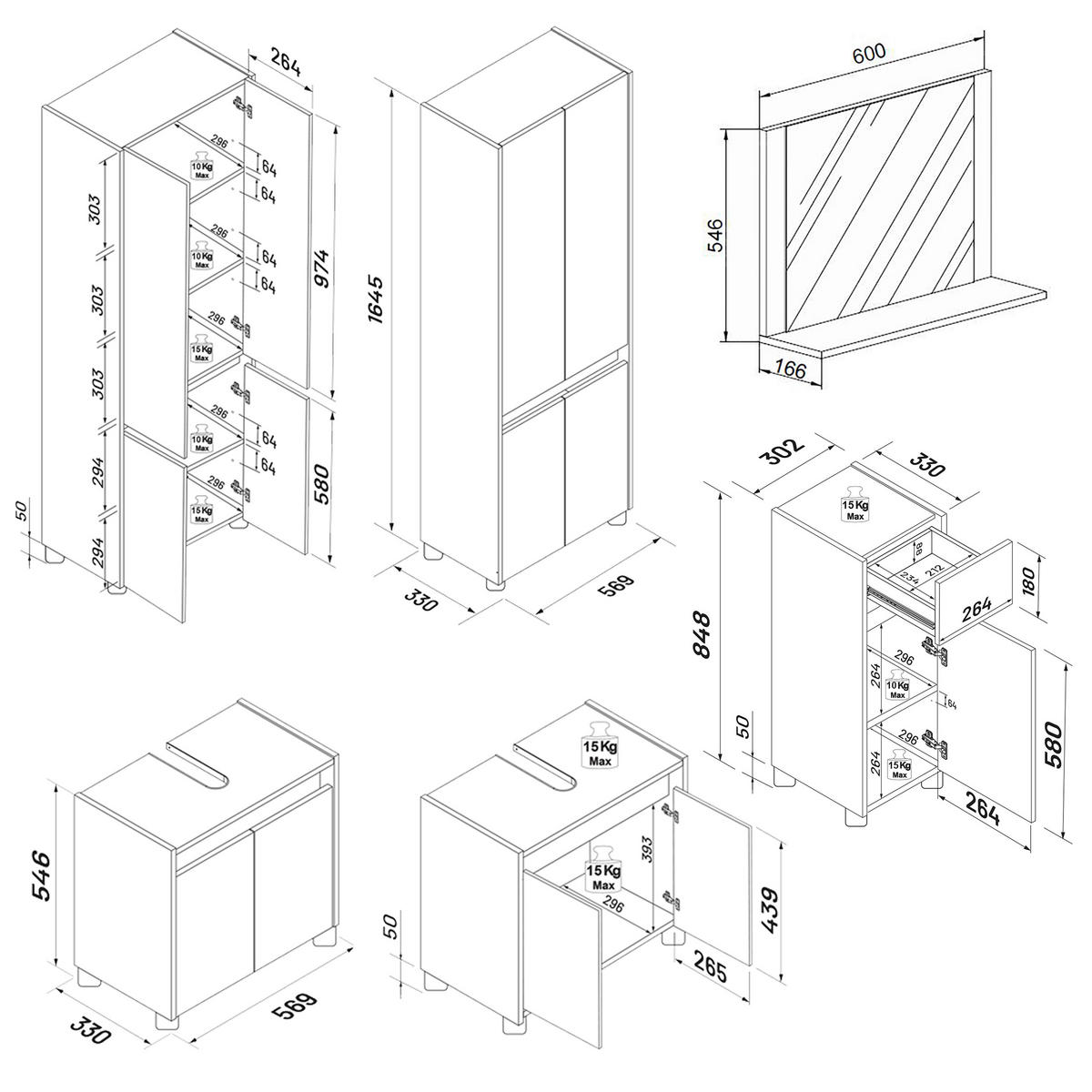 BADEZIMMER 4-teilig  in 154 cm  - Honigeiche/Anthrazit, Trend, Holzwerkstoff/Kunststoff (154cm) - MID.YOU