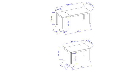 ESSTISCH Wildeiche rechteckig  ausziehbar, in verschiedenen Größen erhältlich  - Wildeiche, KONVENTIONELL, Holz (140-190/85/75cm) - Linea Natura