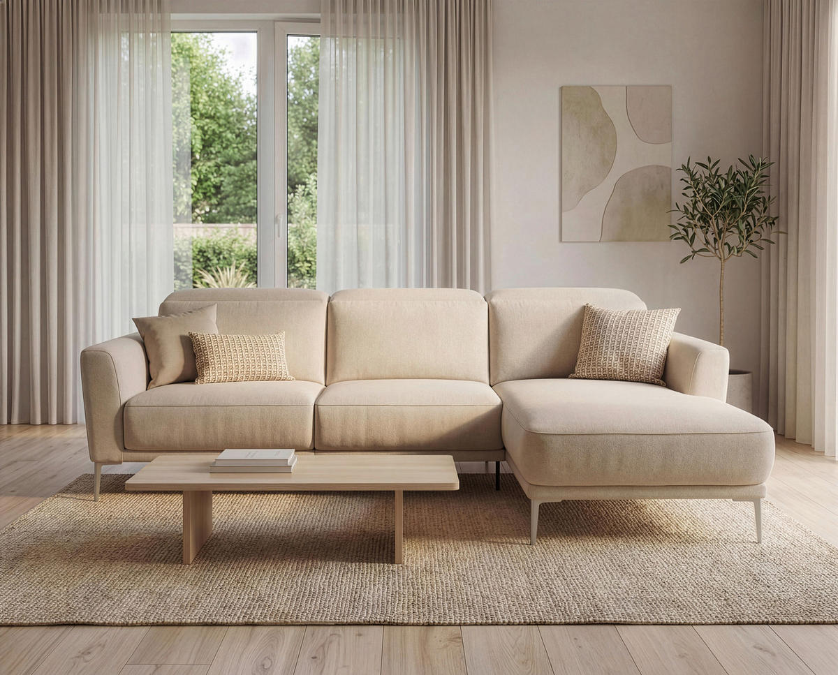 ECKSOFA Creme Flachgewebe  - Beige/Creme, Design, Textil/Metall (280/177cm) - Johann Jakob