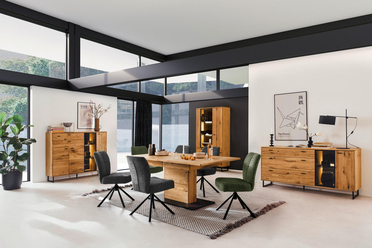 VITRINE in furniert, teilmassiv Balkeneiche Wildeiche  - Wildeiche/Anthrazit, Design, Glas/Holz (100/186/37cm) - MID.YOU