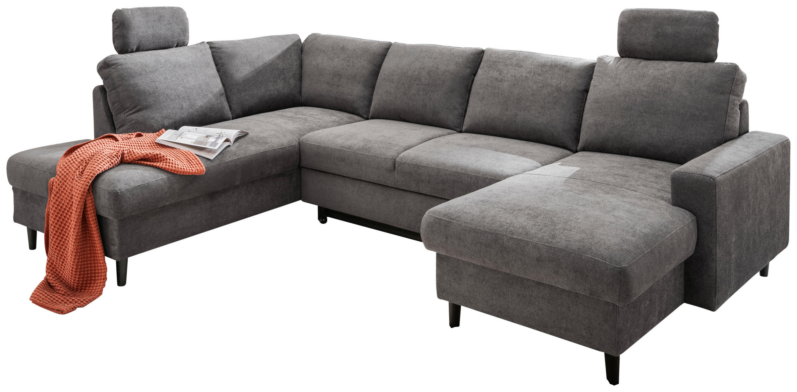 Thumbnail - Livetastic Wohnlandschaft Passione, Dunkelgrau, Textil, Buche, Uni, 6-Sitzer, U-Form, 305x200 cm, Made in EU, Rücken ech...