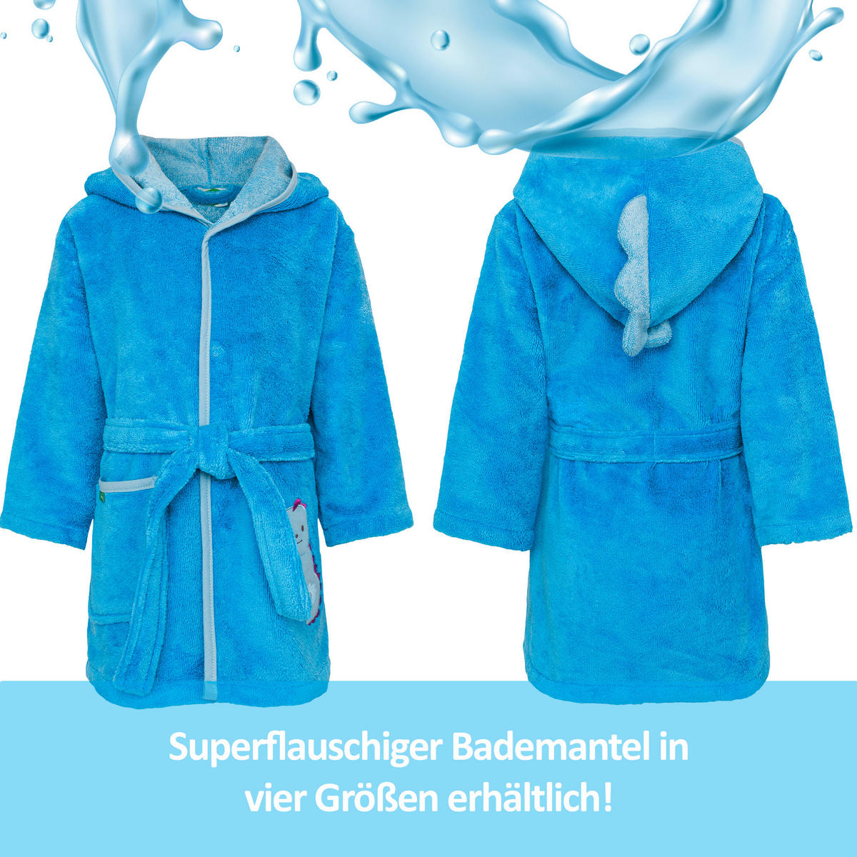 KINDERBADEMANTEL DINO 86/92  - Blau, Basics, Textil (86/92null)