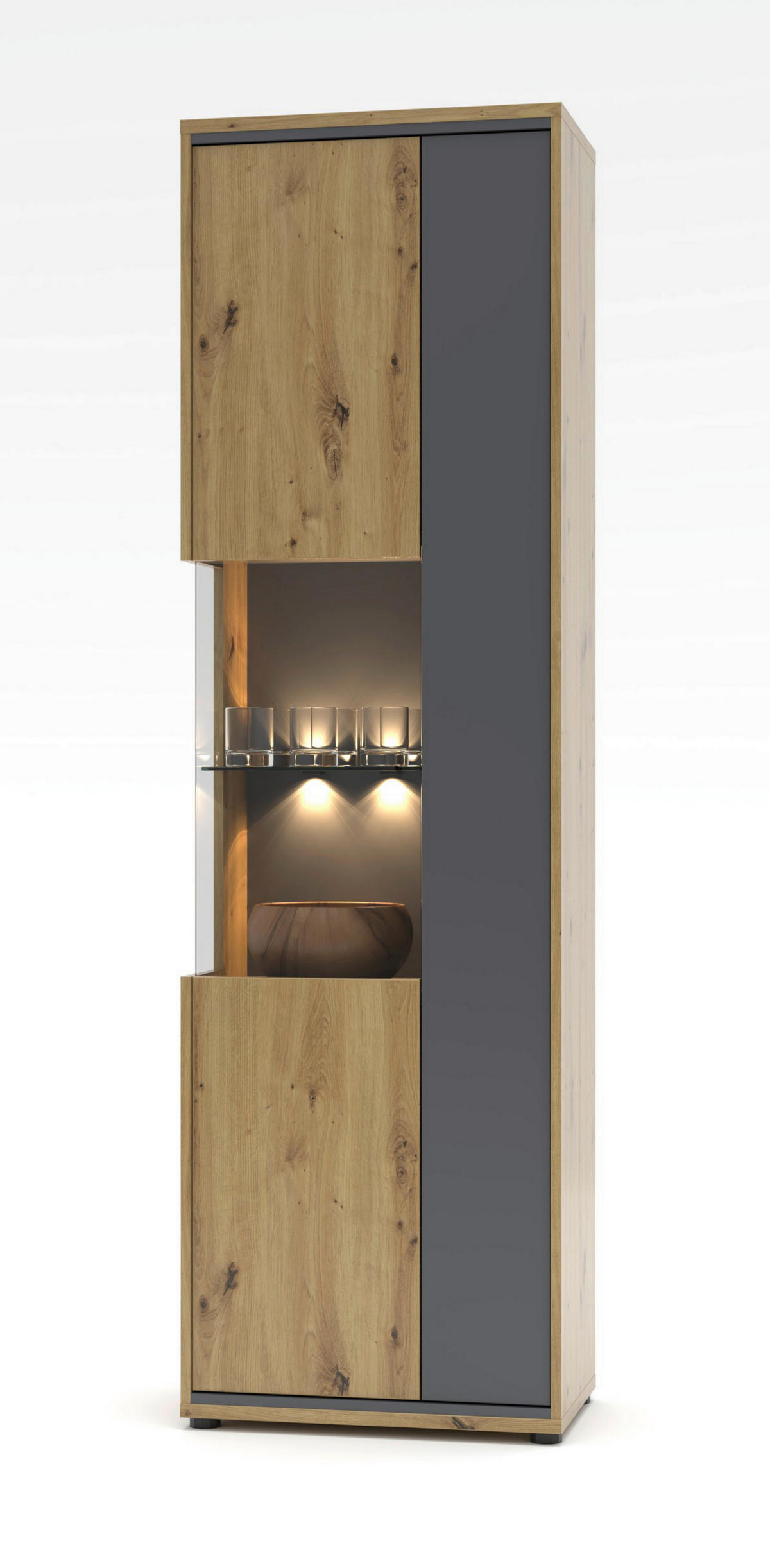 VITRINE in Graphitfarben, Eiche Artisan  - Graphitfarben/Schwarz, Design, Glas/Holzwerkstoff (60/205/40cm) - Livetastic