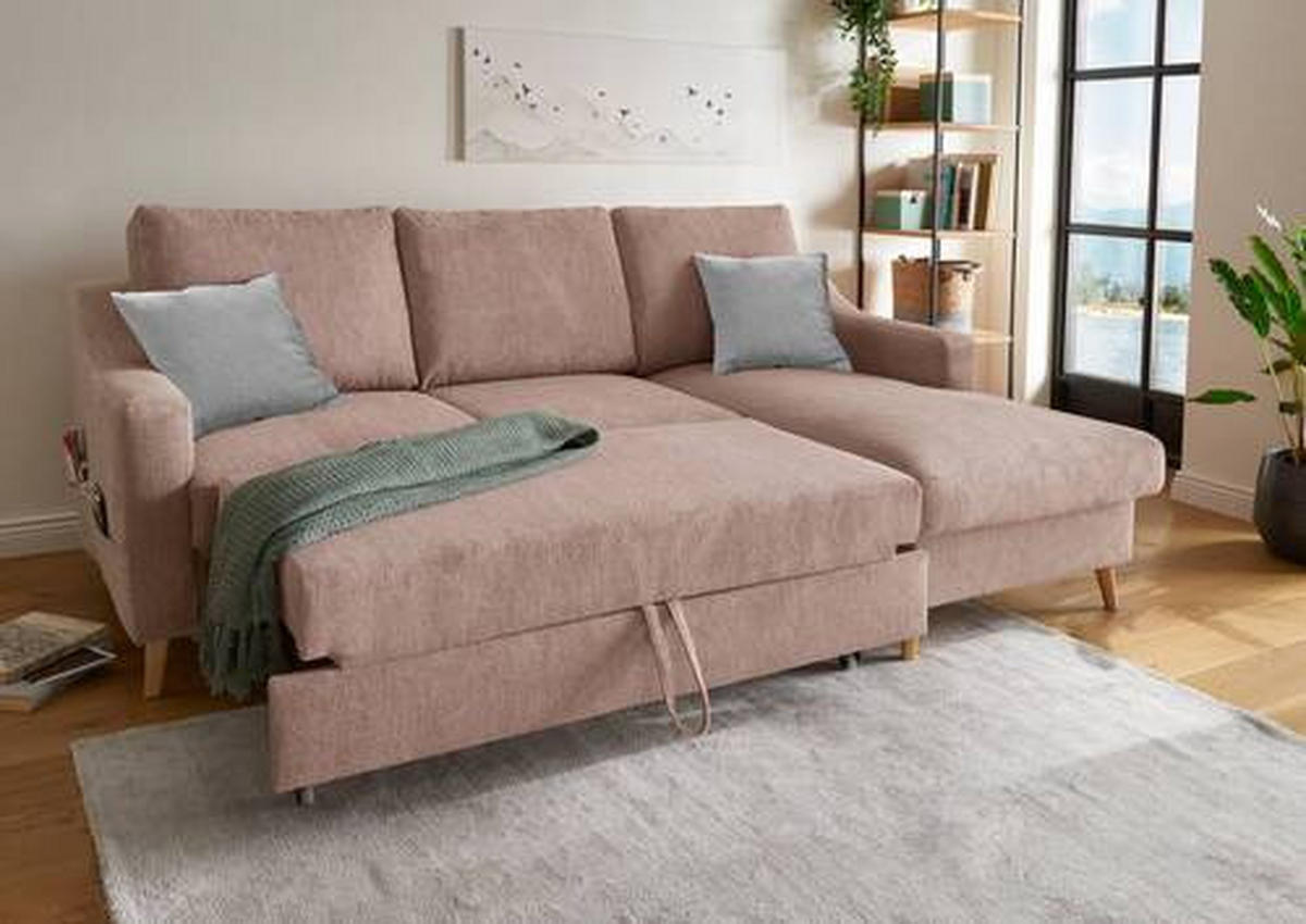 ECKSOFA in Mikrofaser Dunkelrosa  - Dunkelrosa/Naturfarben, Design, Holz/Textil (228/150cm) - MID.YOU