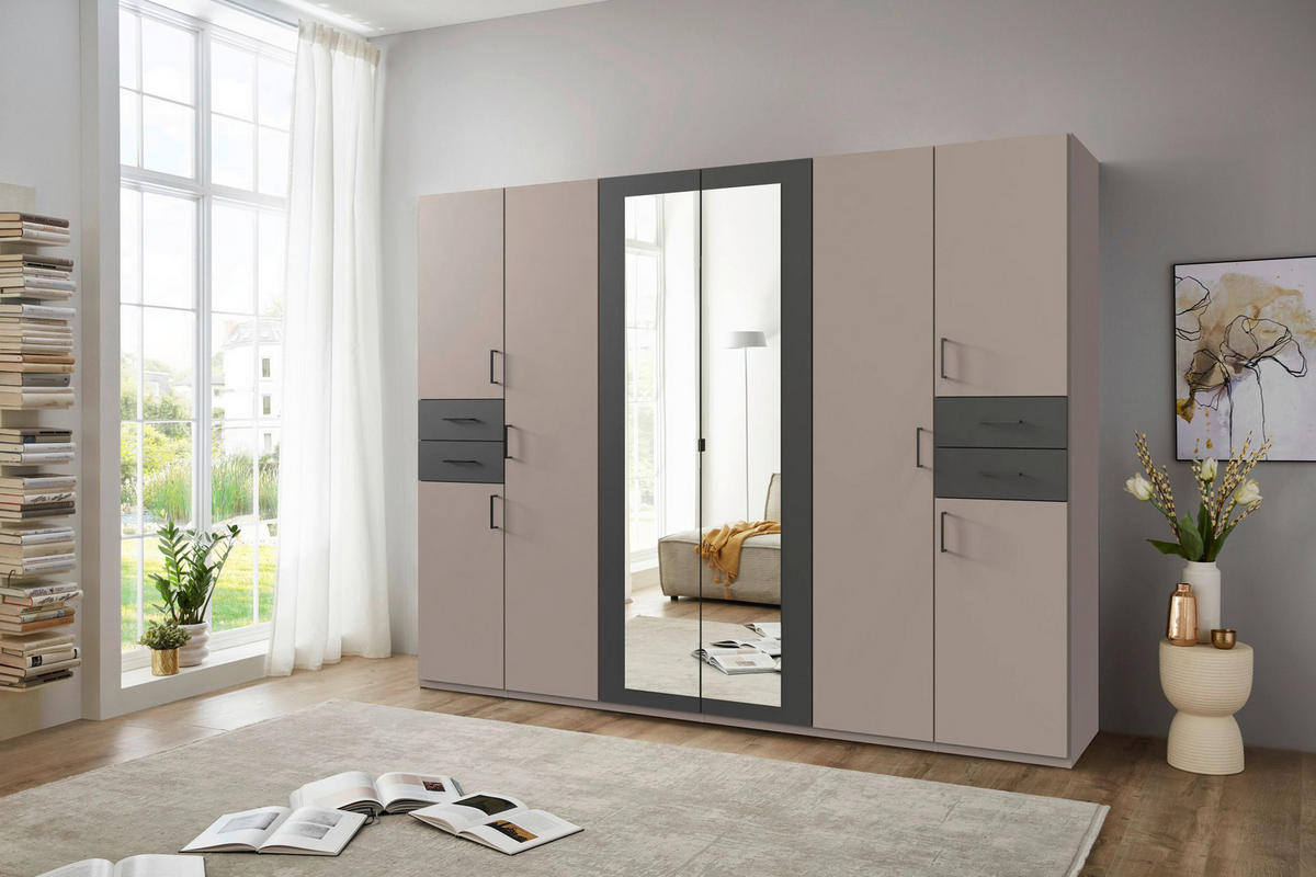 DREHTÜRENSCHRANK 270/208/58 cm 8-türig Graphitfarben, Grau, Sahara  - Graphitfarben/Schwarz, Basics, Glas/Holzwerkstoff (270/208/58cm) - MID.YOU