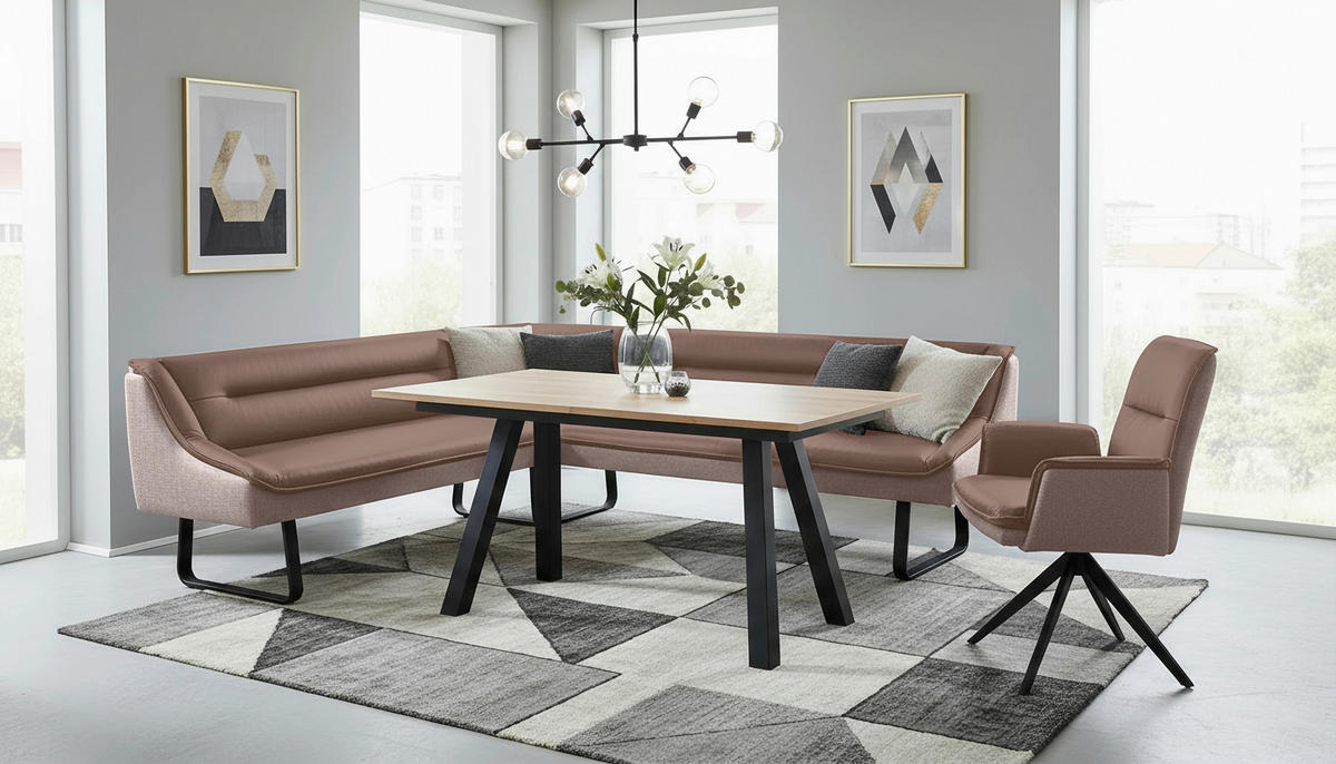 ECKBANK 178/237 cm Webstoff Echtleder Taupe   - Taupe/Schwarz, Design, Leder/Textil (178/237cm) - Novel