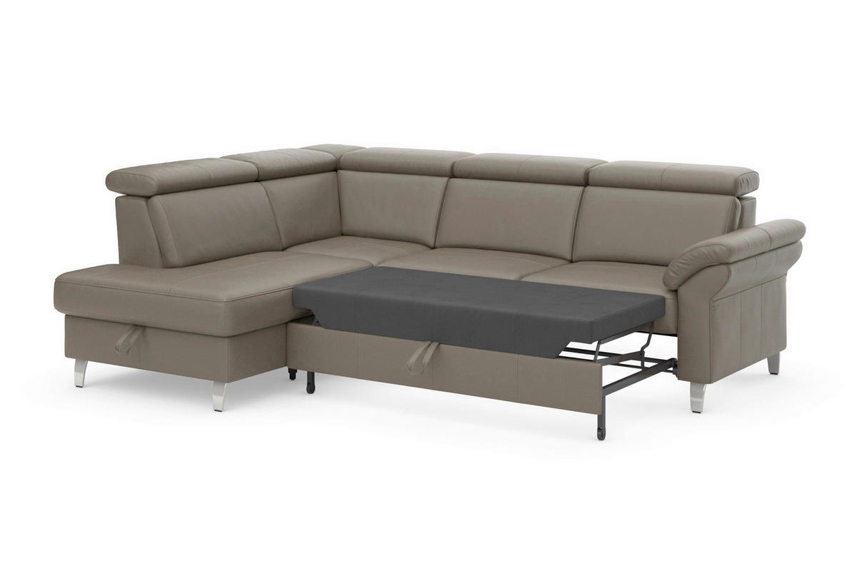ROHOVÁ SEDAČKA, textil, koža, sivá - sivá/chrómová, Basics, kov/koža (194/245cm) - Sit & More