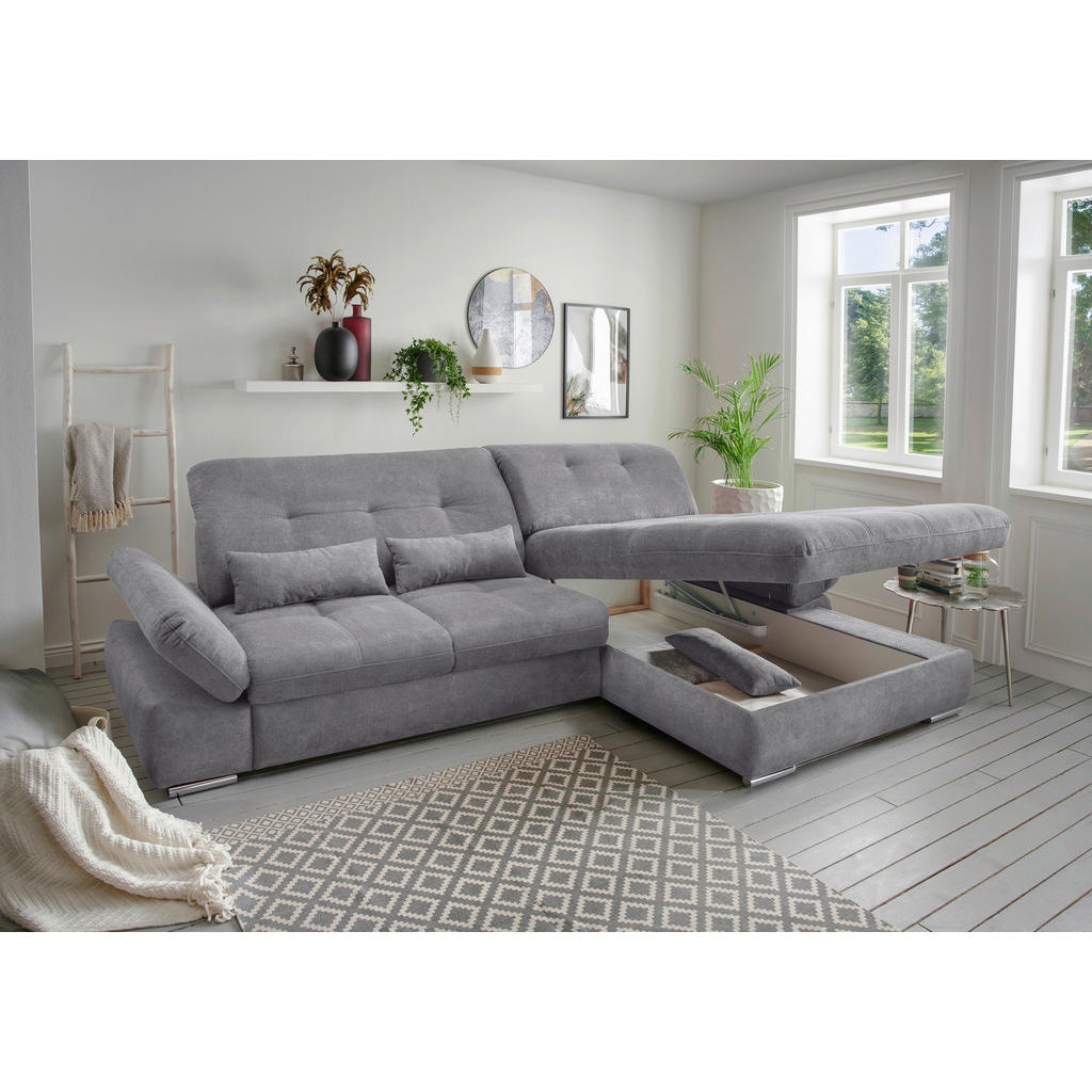 Thumbnail - Livetastic Ecksofa Dalida, Dunkelgrau, Textil, Uni, 4-Sitzer, Füllung: Schaumstoff, Ottomane rechts, L-Form, 300x196 cm,...