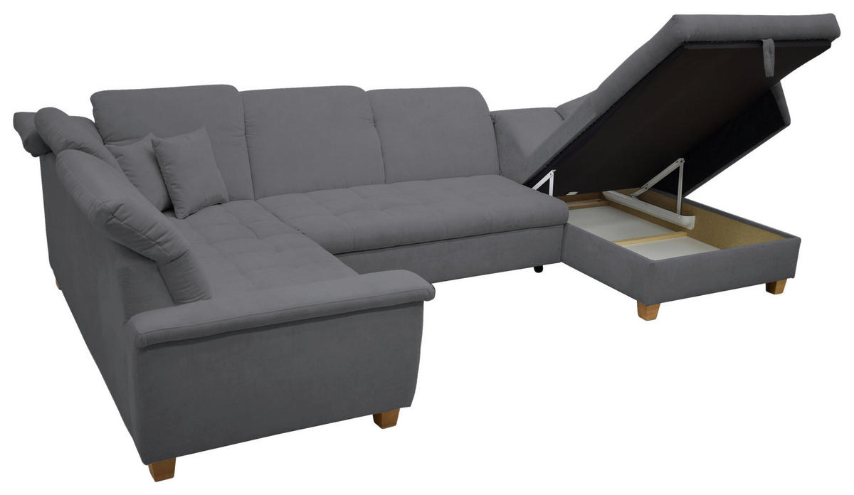 WOHNLANDSCHAFT Dunkelgrau Mikrofaser  - Eichefarben/Dunkelgrau, KONVENTIONELL, Holz/Textil (214/352/170cm) - MID.YOU