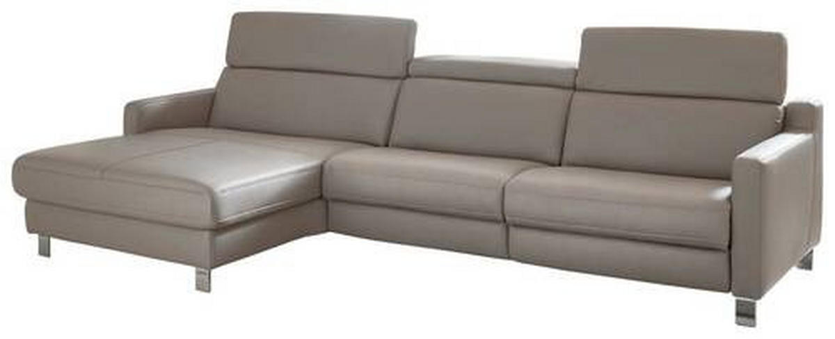 ECKSOFA in Echtleder Grau  - Chromfarben/Grau, Design, Leder/Metall (176/321cm) - Valdera