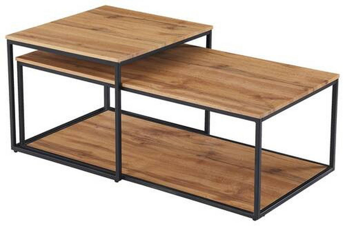 COUCHTISCHSET in Metall, Holzwerkstoff 50-100/55-50/53-35 cm  - Eichefarben/Schwarz, Design, Holzwerkstoff/Metall (50-100/55-50/53-35cm) - Ti'me