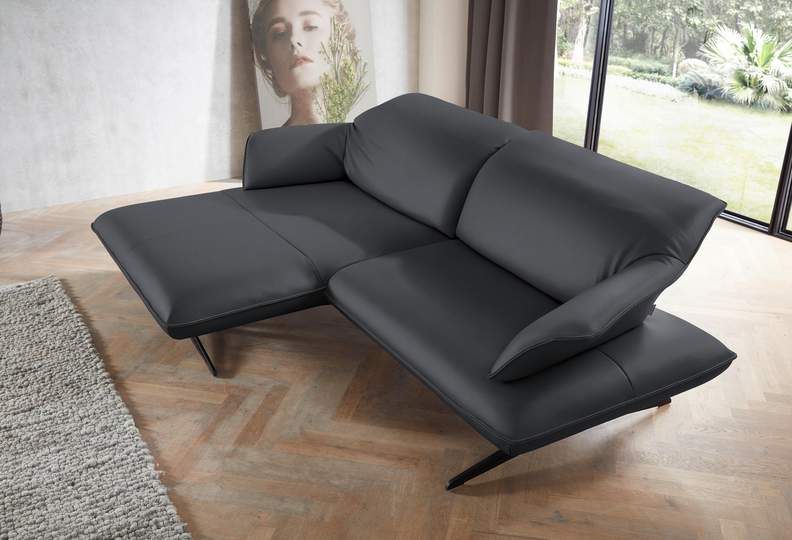 ECKSOFA in Echtleder Dunkelgrau  - Dunkelgrau/Beige, Design, Leder/Metall (169/252cm) - Koinor