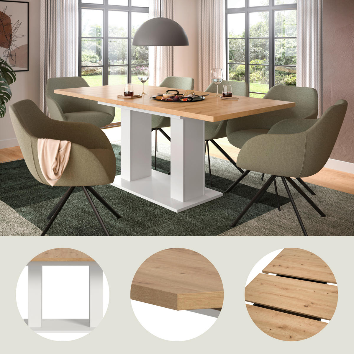 ESSTISCH Eiche Artisan rechteckig  ausziehbar  - Eiche Artisan/Weiß, KONVENTIONELL, Holzwerkstoff (150-190/90cm) - MID.YOU