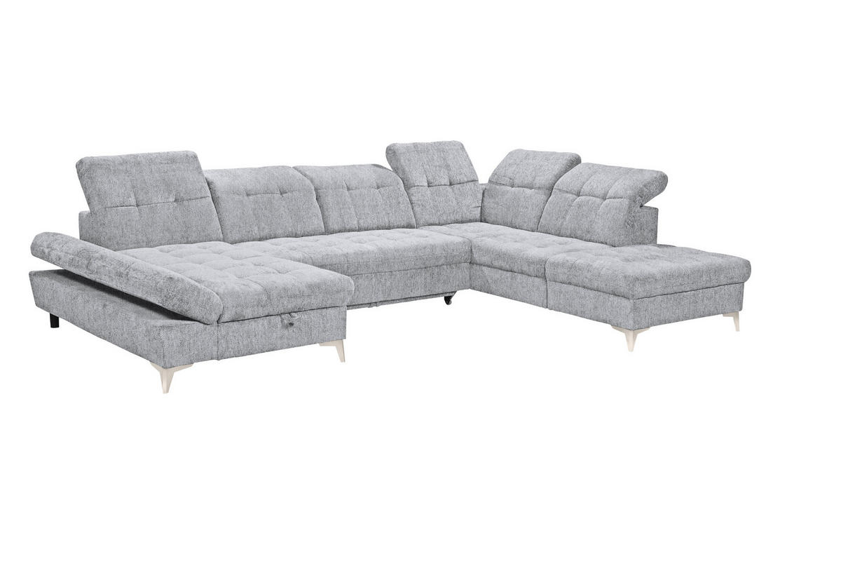 WOHNLANDSCHAFT Mikrovelours Hellgrau  - Kaschmir/Hellgrau, Modern, Kunststoff/Textil (169/348/245cm) - MID.YOU
