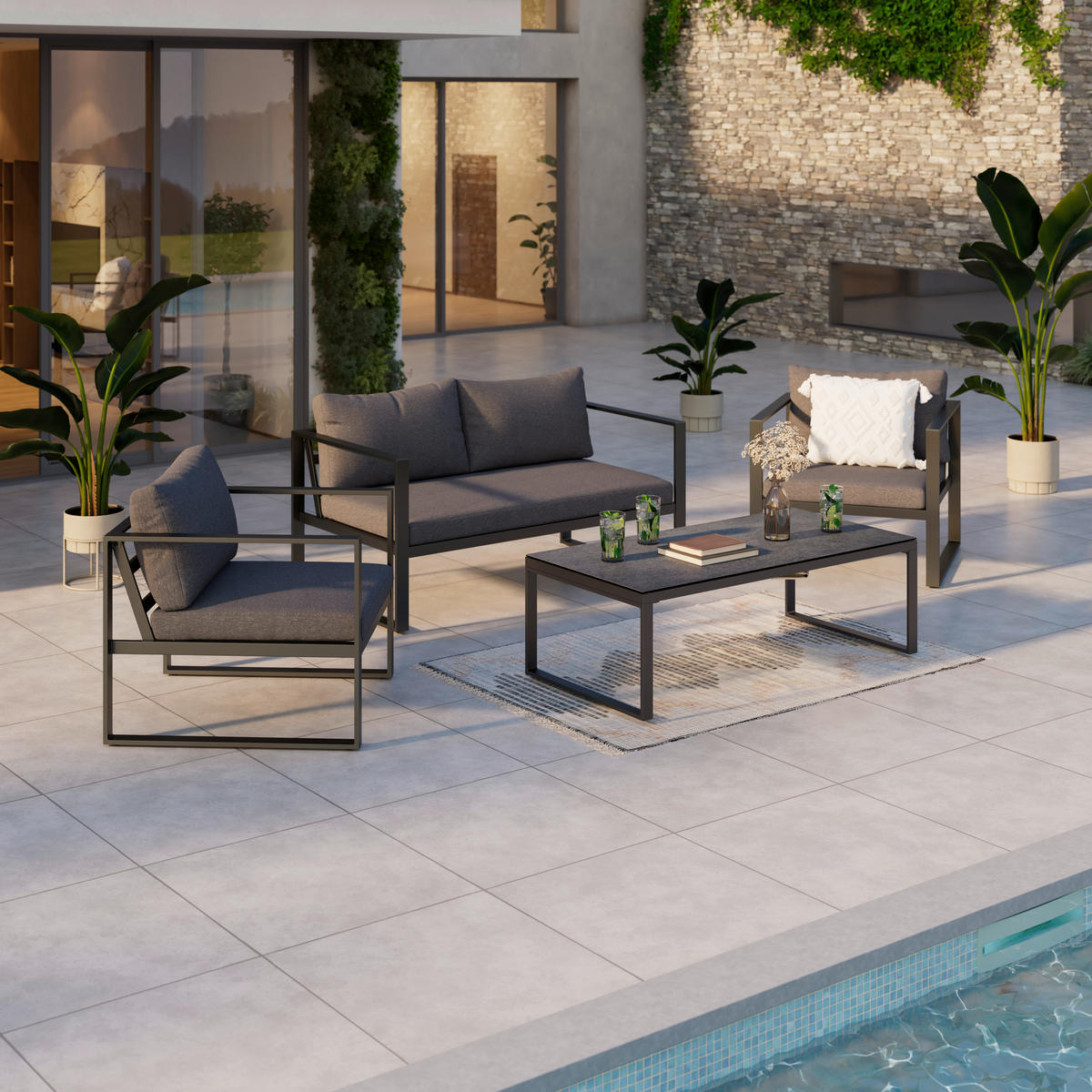 LOUNGESOFA  - Anthrazit, Modern, Textil/Metall (134/63/76cm) - Ambia Garden